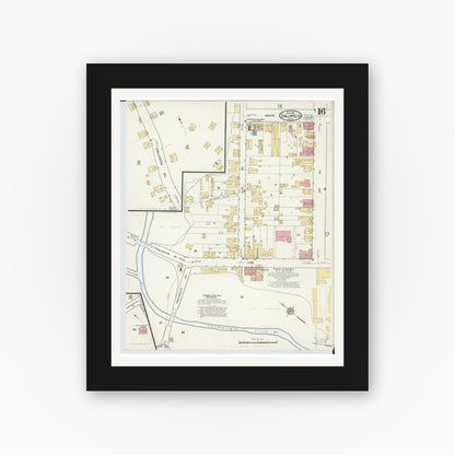 Old map wall art mockup — black gallery frame with white mat — Sanborn Fire Insurance Map from Gallipolis, Gallia County, Ohio (1916), Sheet #0016