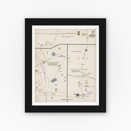 Old map wall art mockup — black gallery frame with white mat — Sanborn Fire Insurance Map from Hurley, Iron County, Wisconsin (1922), Sheet #0017