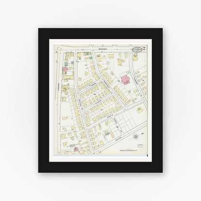 Old map wall art mockup — black gallery frame with white mat — Sanborn Fire Insurance Map from Everett, Middlesex County, Massachusetts (1892), Sheet #0007