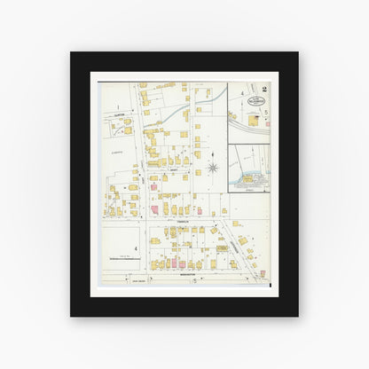 Old map wall art mockup — black gallery frame with white mat — Sanborn Fire Insurance Map from Nelsonville, Athens County, Ohio (1900), Sheet #0002