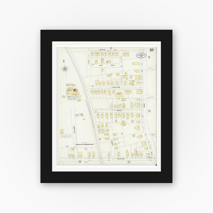 Old map wall art mockup — black gallery frame with white mat — Sanborn Fire Insurance Map from Everett, Middlesex County, Massachusetts (1897), Sheet #0019