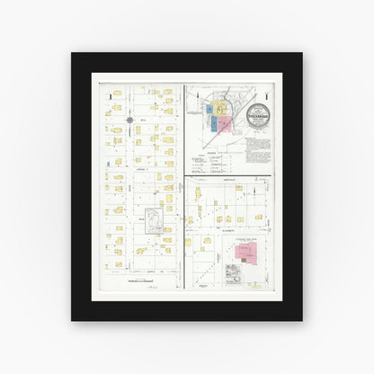 Old map wall art mockup — black gallery frame with white mat — Sanborn Fire Insurance Map from Stockbridge, Ingham County, Michigan (1930), Sheet #0001
