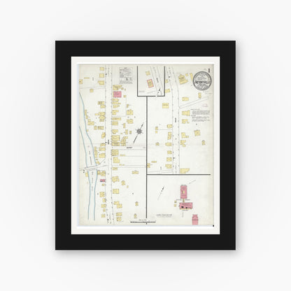 Old map wall art mockup — black gallery frame with white mat — Sanborn Fire Insurance Map from Factoryville, Wyoming County, Pennsylvania (1911), Sheet #0001