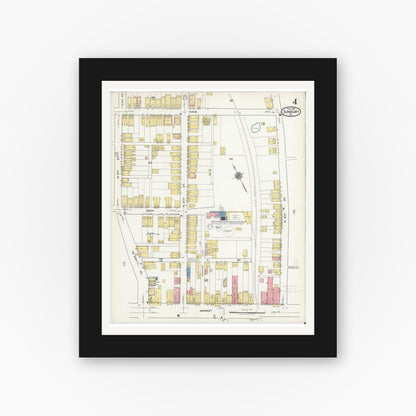 Old map wall art mockup — black gallery frame with white mat — Sanborn Fire Insurance Map from Sunbury, Northumberland County, Pennsylvania (1918), Sheet #0004