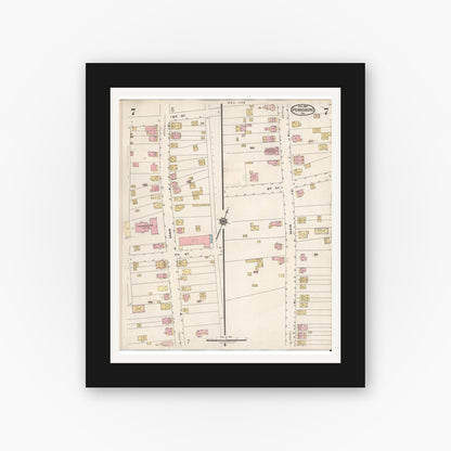 Old map wall art mockup — black gallery frame with white mat — Sanborn Fire Insurance Map from Pennsburg, Montgomery County, Pennsylvania (1933), Sheet #0007