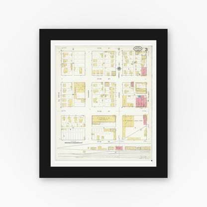Old map wall art mockup — black gallery frame with white mat — Sanborn Fire Insurance Map from Taylor, Williamson County, Texas (1916), Sheet #0003