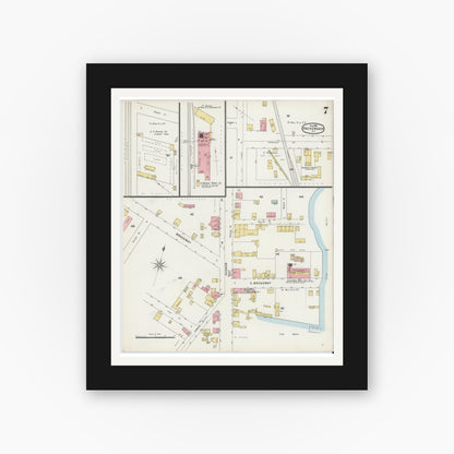 Old map wall art mockup — black gallery frame with white mat — Sanborn Fire Insurance Map from Hackensack, Bergen County, New Jersey (1896), Sheet #0007