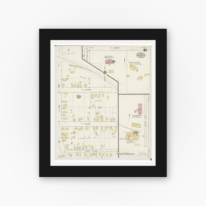 Old map wall art mockup — black gallery frame with white mat — Sanborn Fire Insurance Map from Warren, Trumbull County, Ohio (1915), Sheet #0010