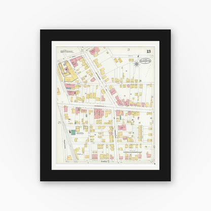 Old map wall art mockup — black gallery frame with white mat — Sanborn Fire Insurance Map from Washington, Washington County, Pennsylvania (1904), Sheet #0013