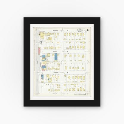 Old map wall art mockup — black gallery frame with white mat — Sanborn Fire Insurance Map from Kankakee, Kankakee County, Illinois (1907), Sheet #0005