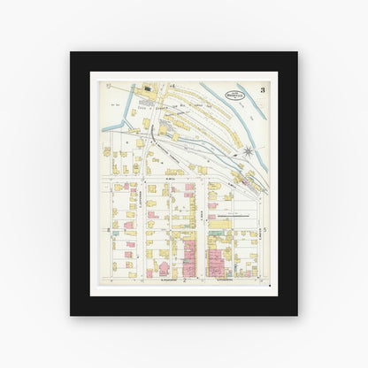 Old map wall art mockup — black gallery frame with white mat — Sanborn Fire Insurance Map from Brookville, Jefferson County, Pennsylvania (1899), Sheet #0003