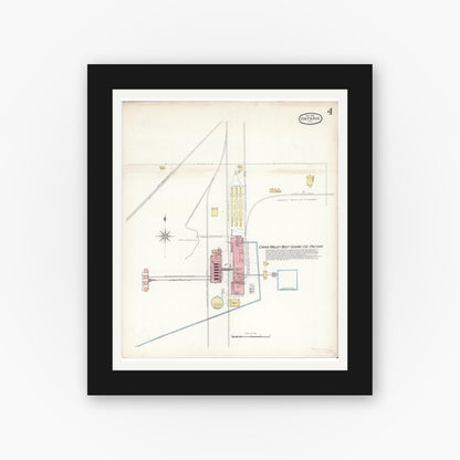 Old map wall art mockup — black gallery frame with white mat — Sanborn Fire Insurance Map from Ontario, San Bernardino County, California (1893), Sheet #0004