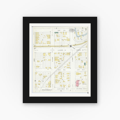 Old map wall art mockup — black gallery frame with white mat — Sanborn Fire Insurance Map from Ashland, Ashland County, Wisconsin (1909), Sheet #0007