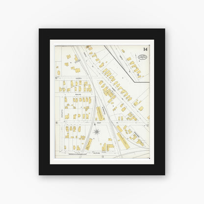 Old map wall art mockup — black gallery frame with white mat — Sanborn Fire Insurance Map from Owego, Tioga County, New York (1904), Sheet #0014
