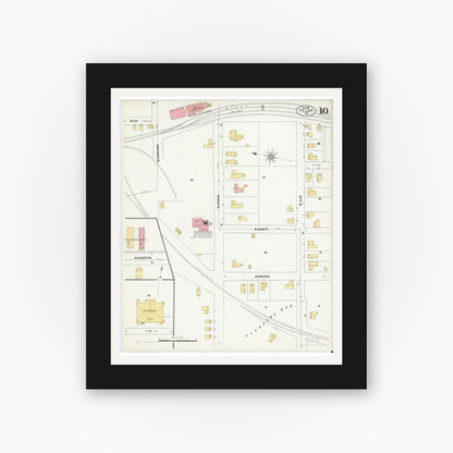 Old map wall art mockup — black gallery frame with white mat — Sanborn Fire Insurance Map from Tyler, Smith County, Texas (1902), Sheet #0010
