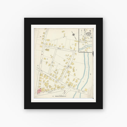 Old map wall art mockup — black gallery frame with white mat — Sanborn Fire Insurance Map from Maynard, Middlesex County, Massachusetts (1915), Sheet #0007