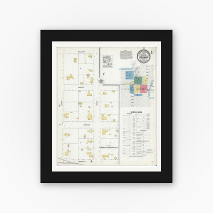 Old map wall art mockup — black gallery frame with white mat — Sanborn Fire Insurance Map from Columbus, Colorado County, Texas (1906) - Complete Map Set