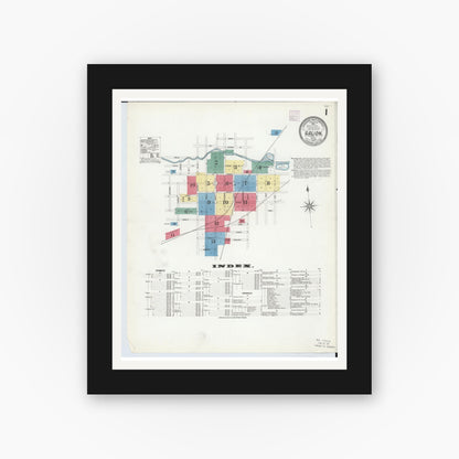 Old map wall art mockup — black gallery frame with white mat — Sanborn Fire Insurance Map from Galion, Crawford County, Ohio (1907), Sheet #0001