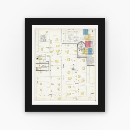 Old map wall art mockup — black gallery frame with white mat — Sanborn Fire Insurance Map from Dublin, Erath County, Texas (1907), Sheet #0001