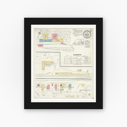 Old map wall art mockup — black gallery frame with white mat — Sanborn Fire Insurance Map from Norton, Independent Cities, Virginia (1913), Sheet #0001