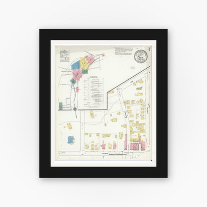 Old map wall art mockup — black gallery frame with white mat — Sanborn Fire Insurance Map from Troy, Bradford County, Pennsylvania (1911) - Complete Map Set