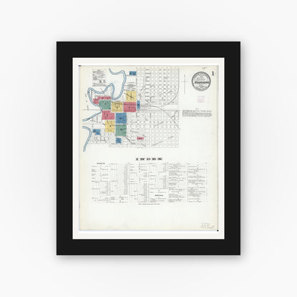 Old map wall art mockup — black gallery frame with white mat — Sanborn Fire Insurance Map from Moorhead, Clay County, Minnesota (1906) - Complete Map Set