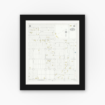 Old map wall art mockup — black gallery frame with white mat — Sanborn Fire Insurance Map from Palmetto, Manatee County, Florida (1930), Sheet #0011