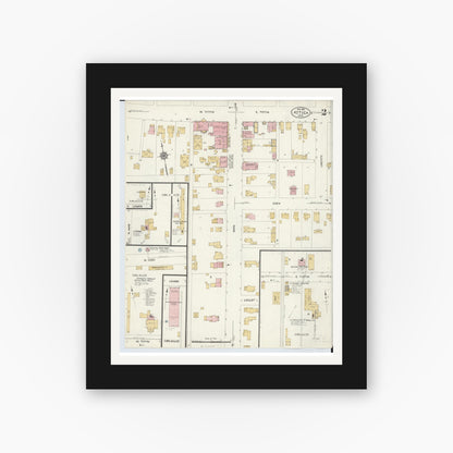 Old map wall art mockup — black gallery frame with white mat — Sanborn Fire Insurance Map from Attica, Seneca County, Ohio (1912), Sheet #0002