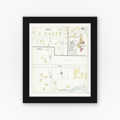 Old map wall art mockup — black gallery frame with white mat — Sanborn Fire Insurance Map from Oneida, Madison County, New York (1909), Sheet #0019