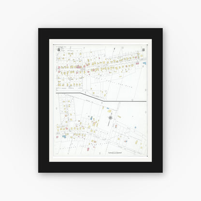 Old map wall art mockup — black gallery frame with white mat — Sanborn Fire Insurance Map from Saint Clairsville, Belmont County, Ohio (1946), Sheet #0008