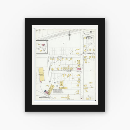 Old map wall art mockup — black gallery frame with white mat — Sanborn Fire Insurance Map from Conneaut, Ashtabula County, Ohio (1919), Sheet #0018
