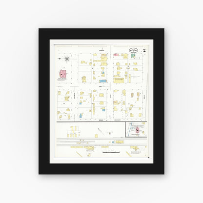Old map wall art mockup — black gallery frame with white mat — Sanborn Fire Insurance Map from Rockford, Floyd County, Iowa (1909), Sheet #0002