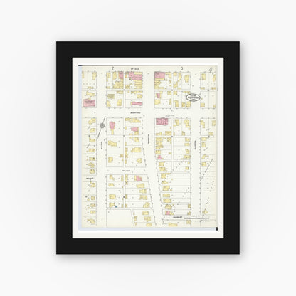 Old map wall art mockup — black gallery frame with white mat — Sanborn Fire Insurance Map from Richwood, Union County, Ohio (1910), Sheet #0004