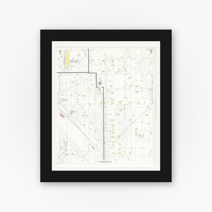 Old map wall art mockup — black gallery frame with white mat — Sanborn Fire Insurance Map from Snyder, Scurry County, Texas (1936), Sheet #0007