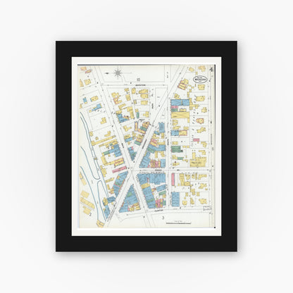 Old map wall art mockup — black gallery frame with white mat — Sanborn Fire Insurance Map from Waukesha, Waukesha County, Wisconsin (1901), Sheet #0004