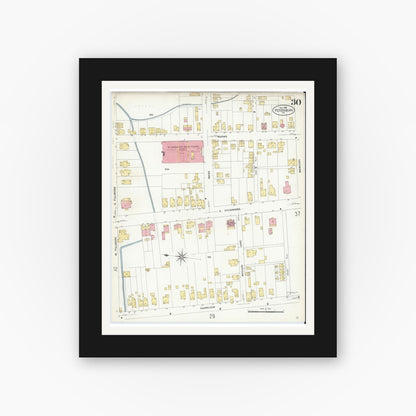 Old map wall art mockup — black gallery frame with white mat — Sanborn Fire Insurance Map from Petersburg, Independent Cities, Virginia (1908), Sheet #0030