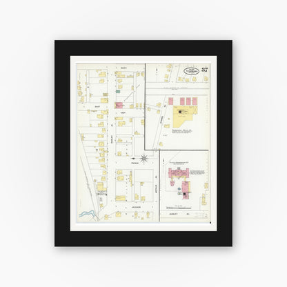 Old map wall art mockup — black gallery frame with white mat — Sanborn Fire Insurance Map from Texarkana, Bowie County, Texas (1909), Sheet #0037