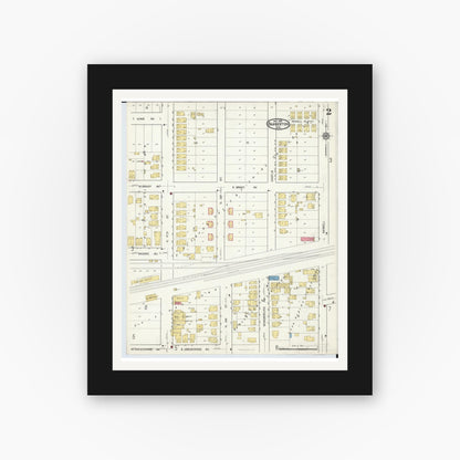 Old map wall art mockup — black gallery frame with white mat — Sanborn Fire Insurance Map from Barberton, Summit County, Ohio (1916), Sheet #0002