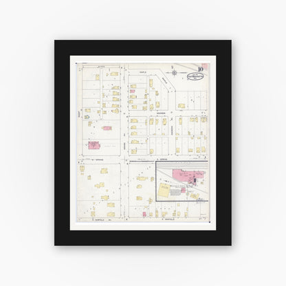 Old map wall art mockup — black gallery frame with white mat — Sanborn Fire Insurance Map from Port Washington, Ozaukee County, Wisconsin (1913), Sheet #0010