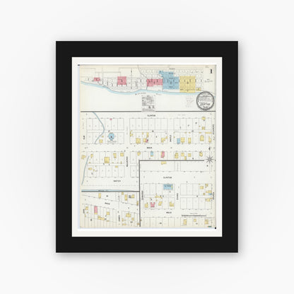 Old map wall art mockup — black gallery frame with white mat — Sanborn Fire Insurance Map from Grafton, Jersey County, Illinois (1900) - Complete Map Set
