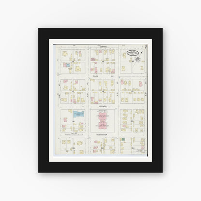 Old map wall art mockup — black gallery frame with white mat — Sanborn Fire Insurance Map from Ironton, Lawrence County, Ohio (1889), Sheet #0007
