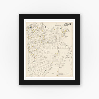 Old map wall art mockup — black gallery frame with white mat — Sanborn Fire Insurance Map from Arlington, Middlesex County, Massachusetts (1922), Sheet #0031