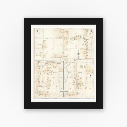 Old map wall art mockup — black gallery frame with white mat — Sanborn Fire Insurance Map from Bastrop, Bastrop County, Texas (1944), Sheet #0007