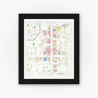 Old map wall art mockup — black gallery frame with white mat — Sanborn Fire Insurance Map from Fort Recovery, Mercer County, Ohio (1927), Sheet #0002