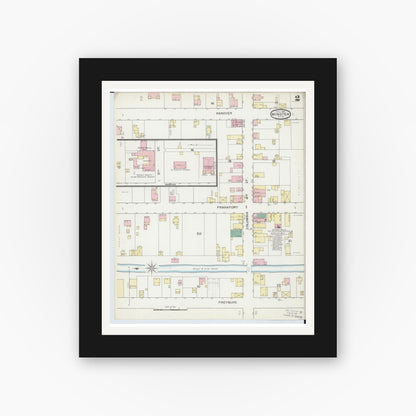Old map wall art mockup — black gallery frame with white mat — Sanborn Fire Insurance Map from Minster, Auglaize County, Ohio (1893), Sheet #0002