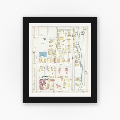 Old map wall art mockup — black gallery frame with white mat — Sanborn Fire Insurance Map from Rome, Oneida County, New York (1899), Sheet #0011