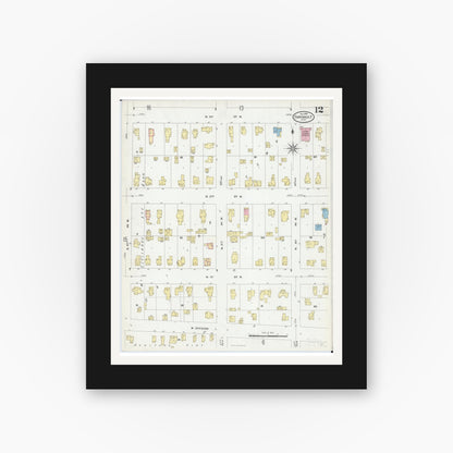 Old map wall art mockup — black gallery frame with white mat — Sanborn Fire Insurance Map from Faribault, Rice County, Minnesota (1909), Sheet #0012