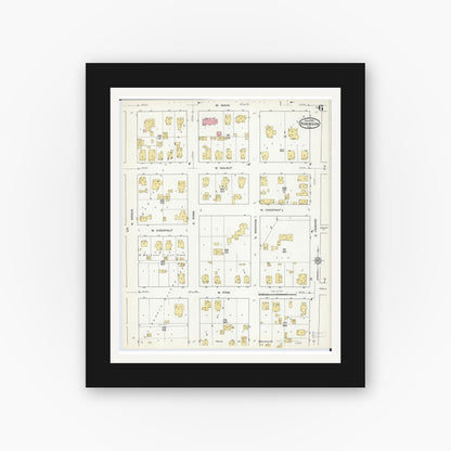 Old map wall art mockup — black gallery frame with white mat — Sanborn Fire Insurance Map from Robinson, Crawford County, Illinois (1916), Sheet #0006