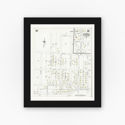 Old map wall art mockup — black gallery frame with white mat — Sanborn Fire Insurance Map from Freeport, Nassau County, New York (1925), Sheet #0018