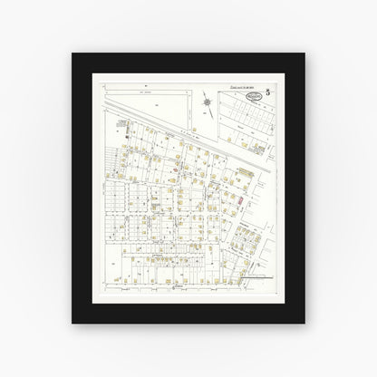 Old map wall art mockup — black gallery frame with white mat — Sanborn Fire Insurance Map from Rogers, Bell County, Texas (1921), Sheet #0005